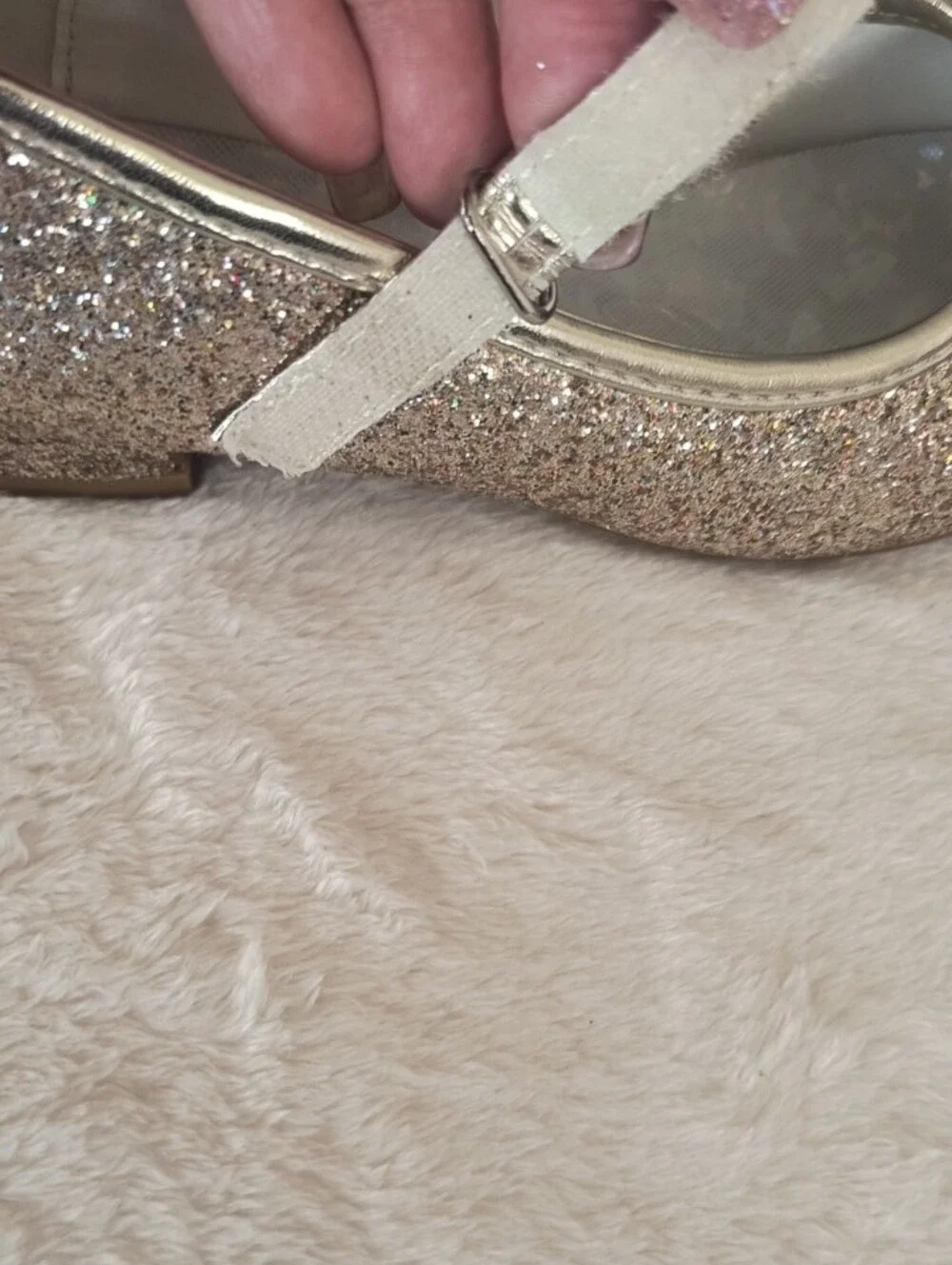 Girls' Glitter Bow Mary Janes in Metallic Gold